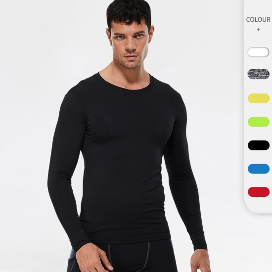 Solid color Men's PRO Fitness Exercise Running Tight T-shirt Elastic Sweat-wicking Quick-drying long-sleeved shirt 4002
