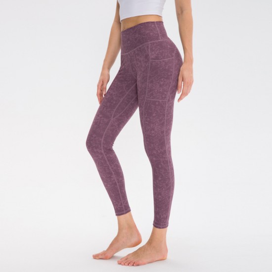 Ladies' printed yoga long pants with pockets, high-waisted, height-lifting, tight sports pants, high-elasticity, quick-drying fitness pants 02336 Ladies' printed yoga long pants with pockets, high-waisted, height-lifting, tight sports pants, high-elasticity, quick-drying fitness pants 02336