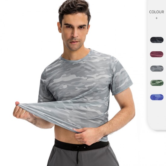 Men's sports loose T-shirt, outdoor training gym running camouflage quick-drying breathable short-sleeved top 01214