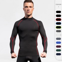 Men's High Collar Fitness Long Sleeve Pro Sports Running Long Sleeve T-shirt Autumn And Winter Elastic Quick-drying Stand Collar Vests 1058