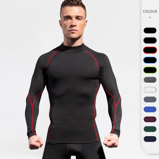 Men's High Collar Fitness Long Sleeve Pro Sports Running Long Sleeve T-shirt Autumn And Winter Elastic Quick-drying Stand Collar Vests 1058 Men's High Collar Fitness Long Sleeve Pro Sports Running Long Sleeve T-shirt Autumn And Winter Elastic Quick-drying Stand Collar Vests 1058