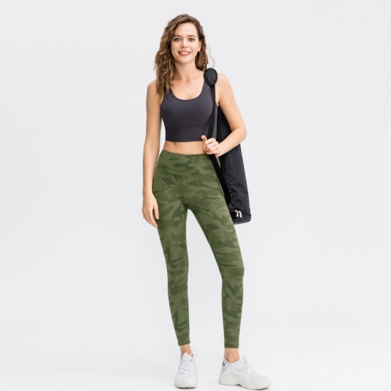 Ladies' no-embarrassment line yoga long pants, nude printed tight sports pants, elastic quick-drying fitness long pants 02333
