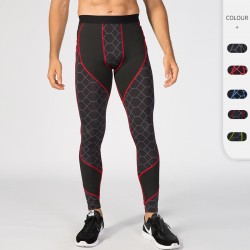 Men's fitness long pants printed patchwork sports running training sweat-wicking quick-drying high-elasticity tight long pants 4070