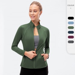 Women's Autumn And Winter Zipper Long Sleeve Sports Jacket Tight Fitness Yoga Clothing Stretch Quick-drying Running Top 12613