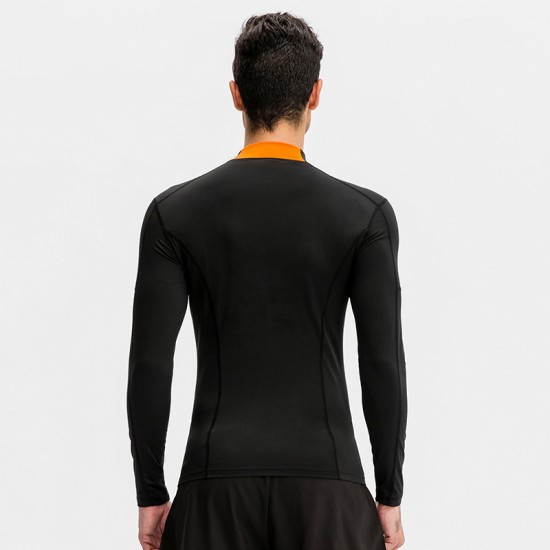 Men's fitness long-sleeved high-elasticity tight quick-drying clothes, running training wear, high-neck color-blocked sports top 01506