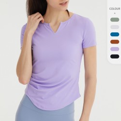 Spring and summer yoga short-sleeved women's slimming, quick-drying and breathable sports T-shirt with pleated slimming running and fitness top JY114