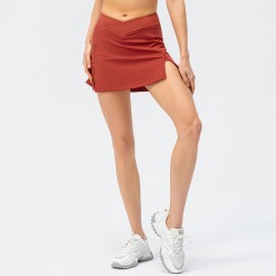 Spring and summer fitness sports short skirt, fake two tennis culots, running casual anti-exposure slit skirt 22437