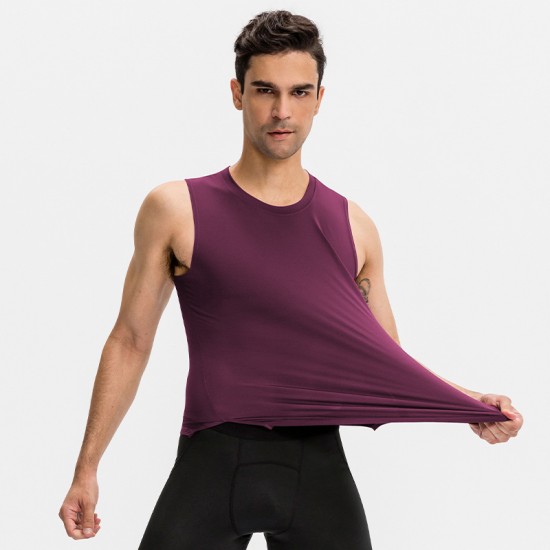 Men's fitness vest, tight training round-neck waistcoat, high-elasticity quick-drying sports running top 01106