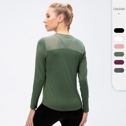 Women's autumn and winter yoga exercise long-sleeved quick-drying breathable mesh fabric patchwork elastic running exercise fitness wear 12522