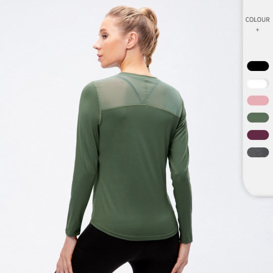 Women's autumn and winter yoga exercise long-sleeved quick-drying breathable mesh fabric patchwork elastic running exercise fitness wear 12522 Women's autumn and winter yoga exercise long-sleeved quick-drying breathable mesh fabric patchwork elastic running exercise fitness wear 12522