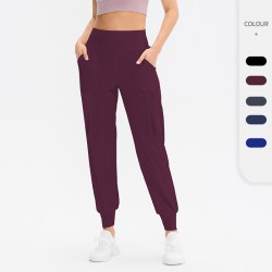 Women's sports long pants, high-waisted yoga, loose and casual training, quick-drying, elastic fitness, running, tight-fitting pants 02320