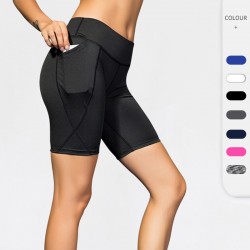 Women's high-elastic yoga shorts, pocket-sized high-waisted fitness exercise running quick-drying sweat-wicking tight shorts 2034