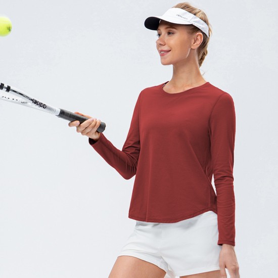 Women's autumn and winter yoga exercise long-sleeved loose casual quick-drying breathable round-neck T-shirt fitness wear top 12526 Women's autumn and winter yoga exercise long-sleeved loose casual quick-drying breathable round-neck T-shirt fitness wear top 12526