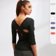 Women's yoga wear, fitness running, sports dancing, tight quick-drying top, crossed mid-length sleeve 92501 Women's yoga wear, fitness running, sports dancing, tight quick-drying top, crossed mid-length sleeve 92501