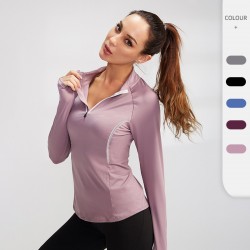 Autumn And Winter Women's Sports Long Sleeve Fitness Running Yoga Clothing High Elastic Tights Quick Drying Stand Collar Sweater 92506