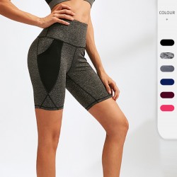 Women's high-waisted yoga pants with mesh pockets, running training exercise tight-fitting elastic quick-drying fitness shorts 2024