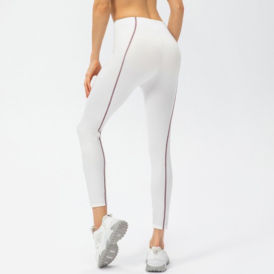 Women's nude, tight-fitting, high-waisted yoga long pants, fashionable color-matching outdoor fitness, running, quick-drying sports pants 22373